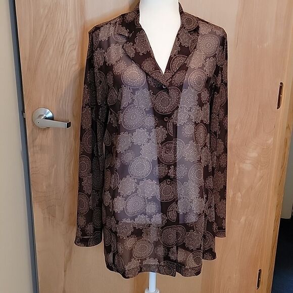 Express Tops - NWOT Express sheer brown pattern dress blouse